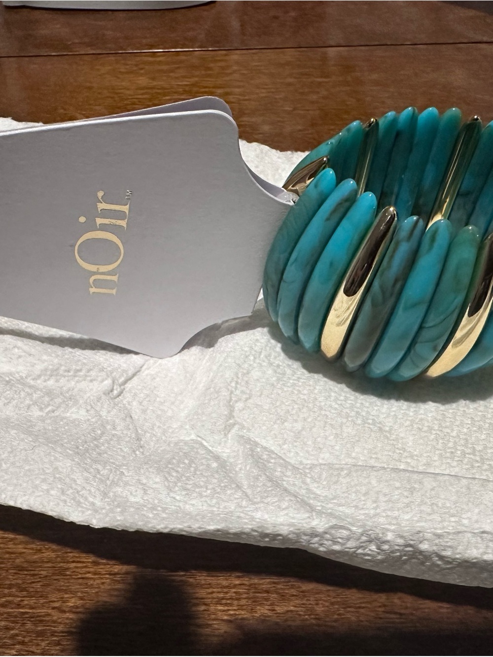 nOir Turquoise and Gold Chunky Stretch Bracelet